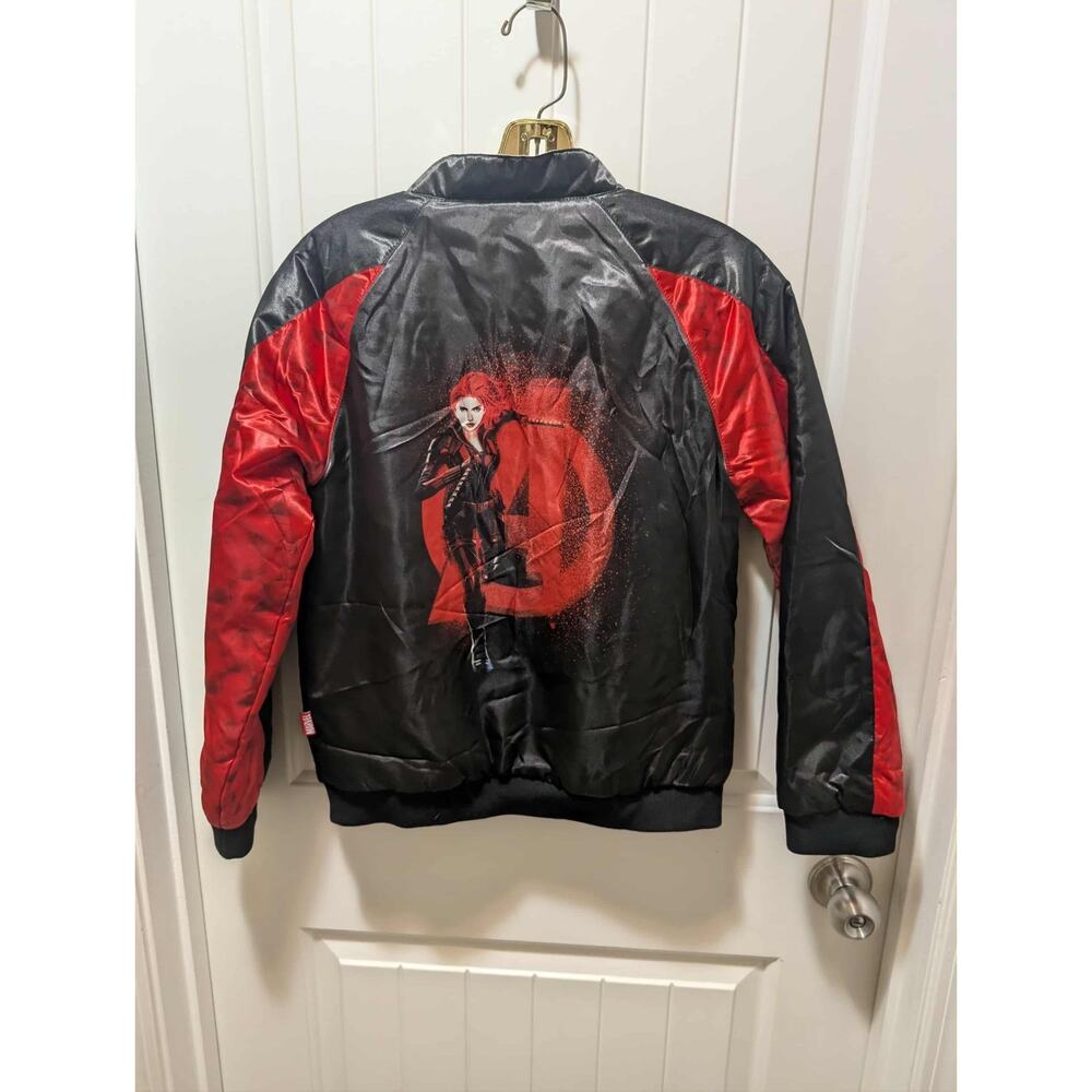 Disney Marvel Black Widow Reversible Jacket Kid Size 13 Red Black Silver Pocket